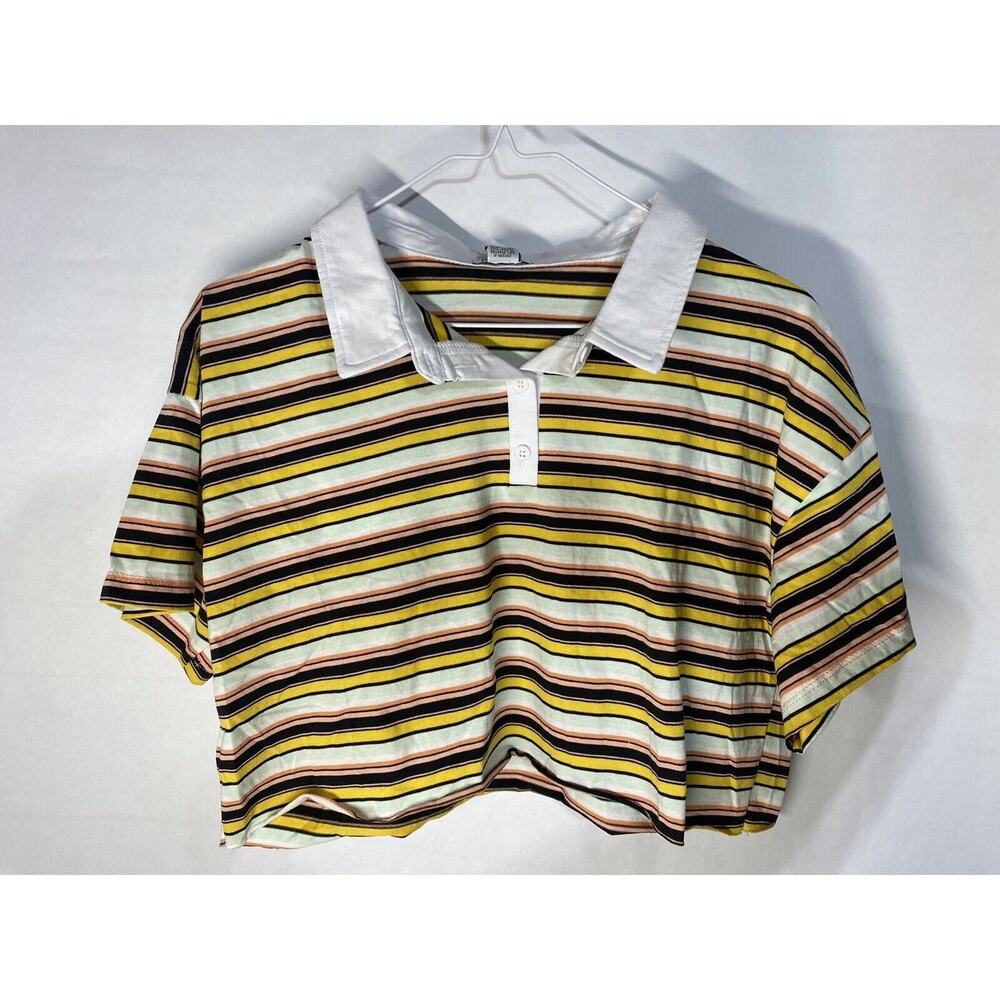 New Rue21 Women's Juniors XL Striped Collared Button Crop Top Yellow Black White